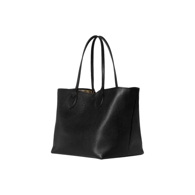 GUCCI Totissima Grain Leather With GG Canvas Shoulder Bag Medium Size Women's Black-2