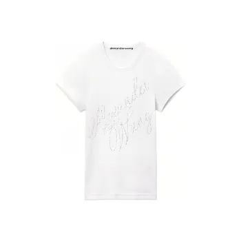 Alexander Wang Fitted Hotfix Cursive Logo T shirt White