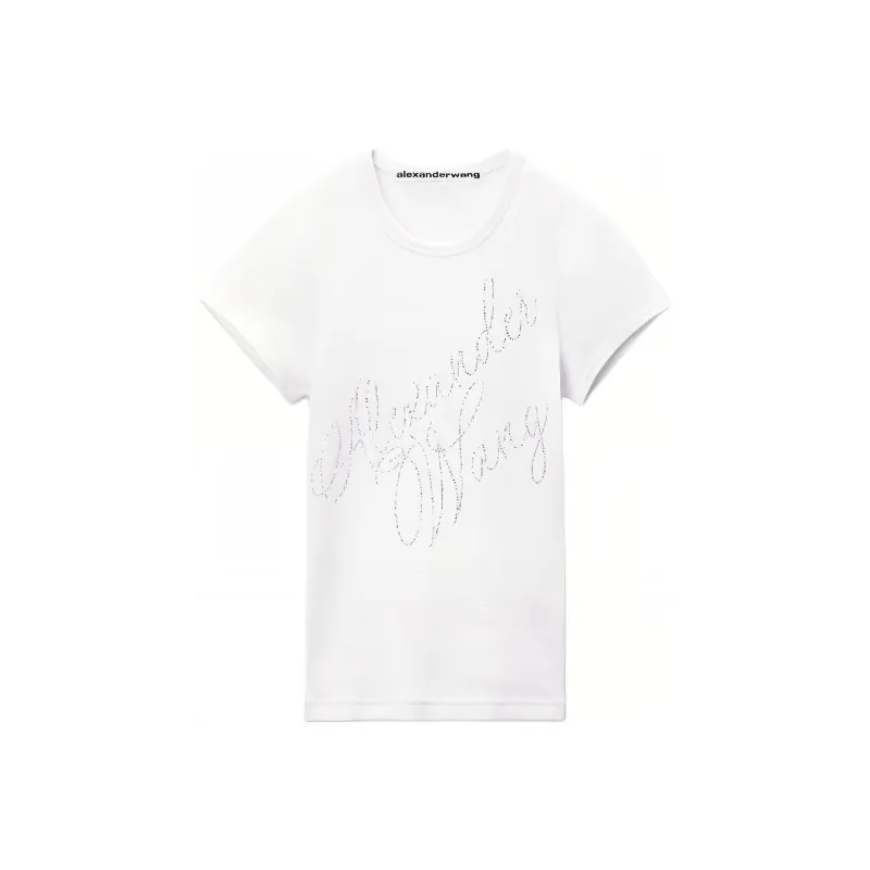 Alexander Wang Fitted Hotfix Cursive Logo T shirt White-0
