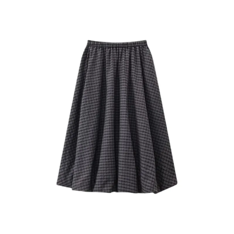 KUHNMARVIN Casual Long Skirt Women's Black White Plaid-1