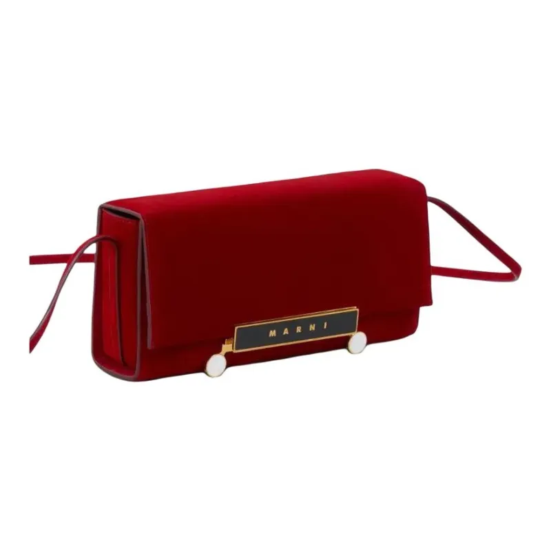 MARNI Calf Wool Handheld Shoulder Bag Unisex Deep Orange-2