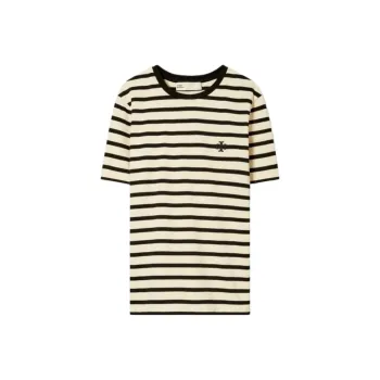 TORY BURCH Striped Crew Neck Pullover Short Sleeved T Shirt Women's Ivory