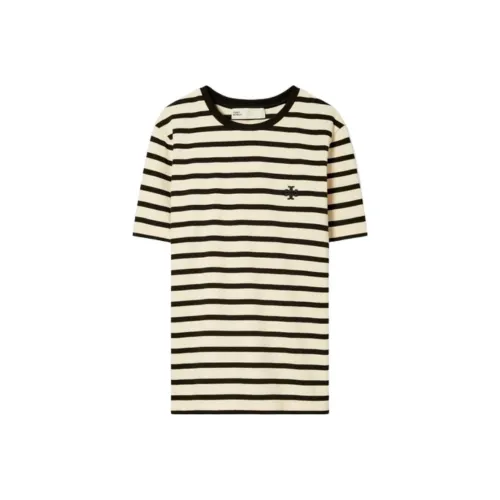 TORY BURCH Striped Crew Neck Pullover Short Sleeved T Shirt Women's Ivory