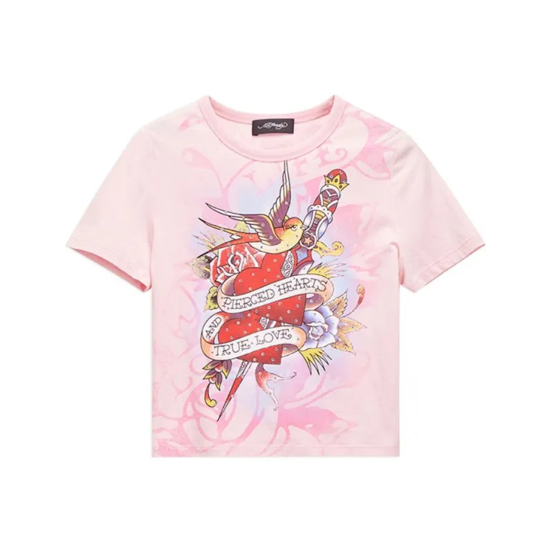 Ed Hardy Regular T Shirt Women's Pink-0