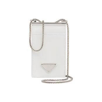 PRADA Leather Square Card Holder, Crossbody Card Holder Mini Women's White