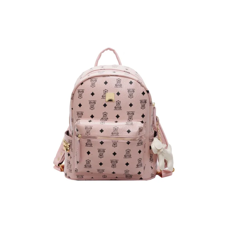 HCXK PU Backpack Women's Black/Ecru/Dark Brown/Pink-18