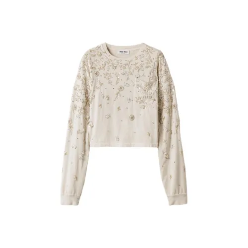 MIU MIU Drop Shoulder Sleeve T Shirt Women's Gypsum