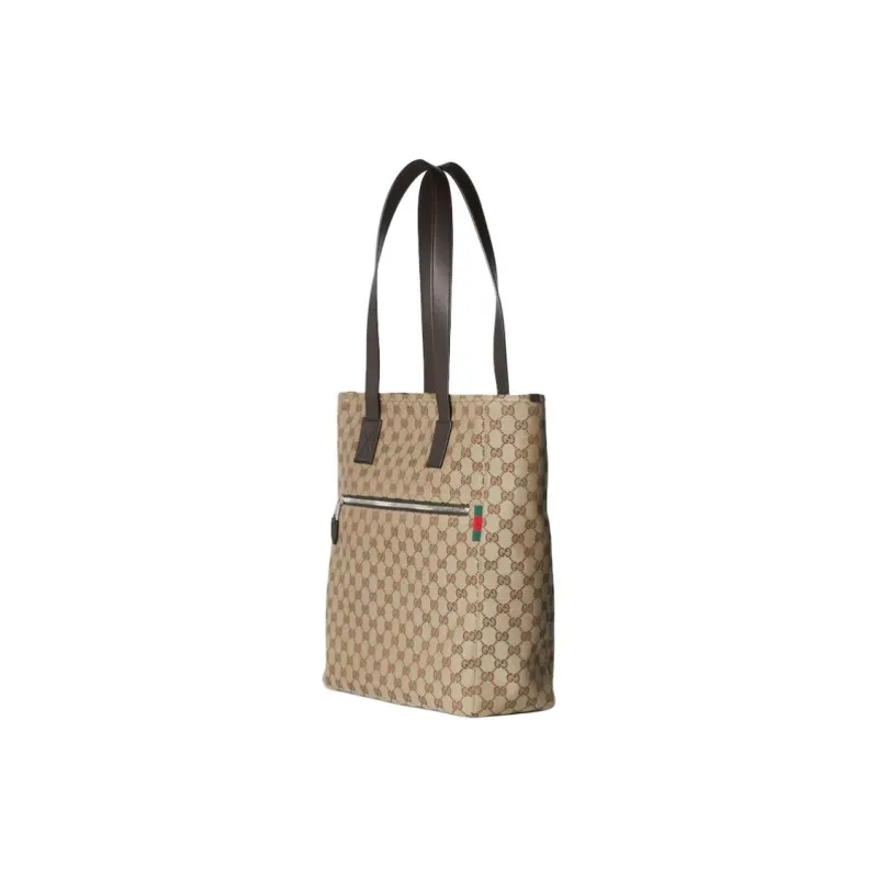 GUCCI GG Canvas Tote Bag, Shoulder Bag Medium Size Men's Beige & Dark Brown-2