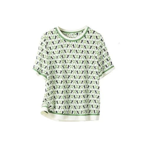 Cypress House T Shirt Women's Beige With Black And Green Floral
