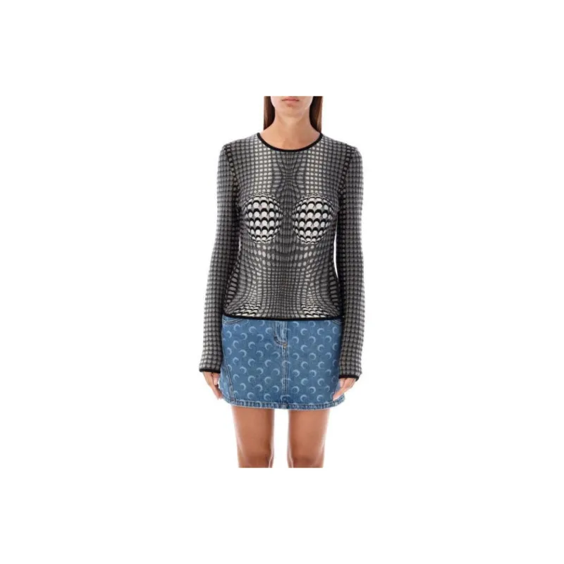 Marine Serre Crescent Moon Jacquard Crewneck Sweater-0