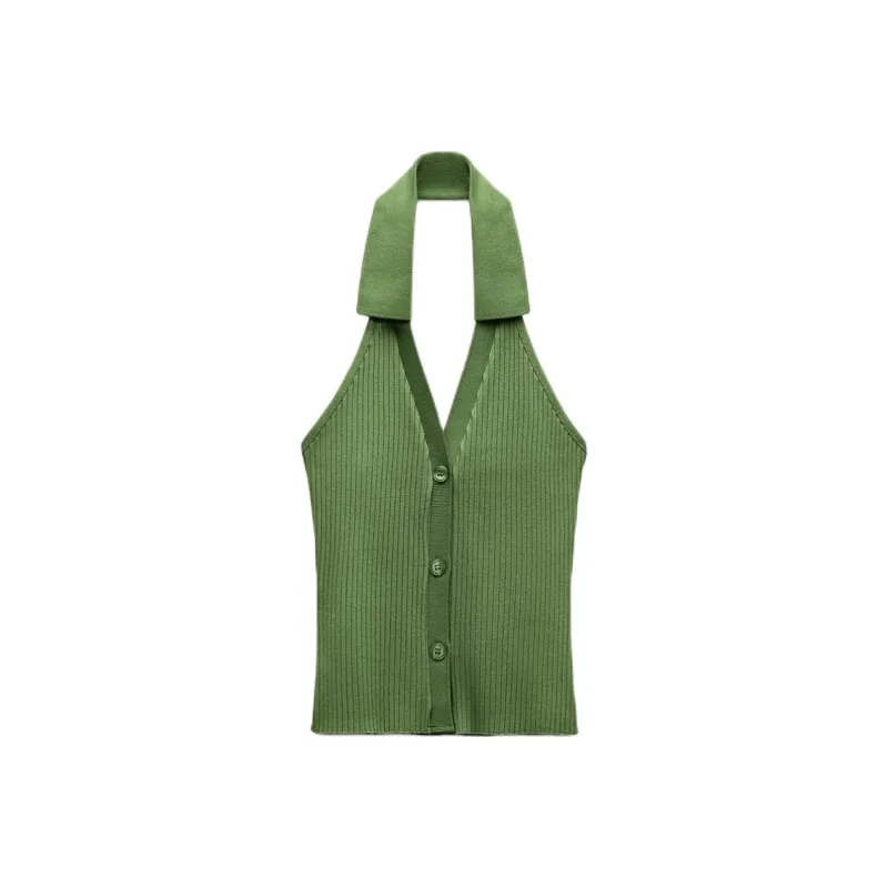ZARA Tank Tops Women's Green-0