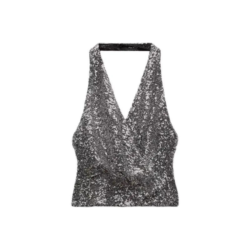 ZARA Tank Tops Women's Silver-0
