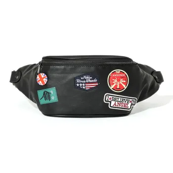 MASTER CANVAS Leather Sling Bag Unisex Black