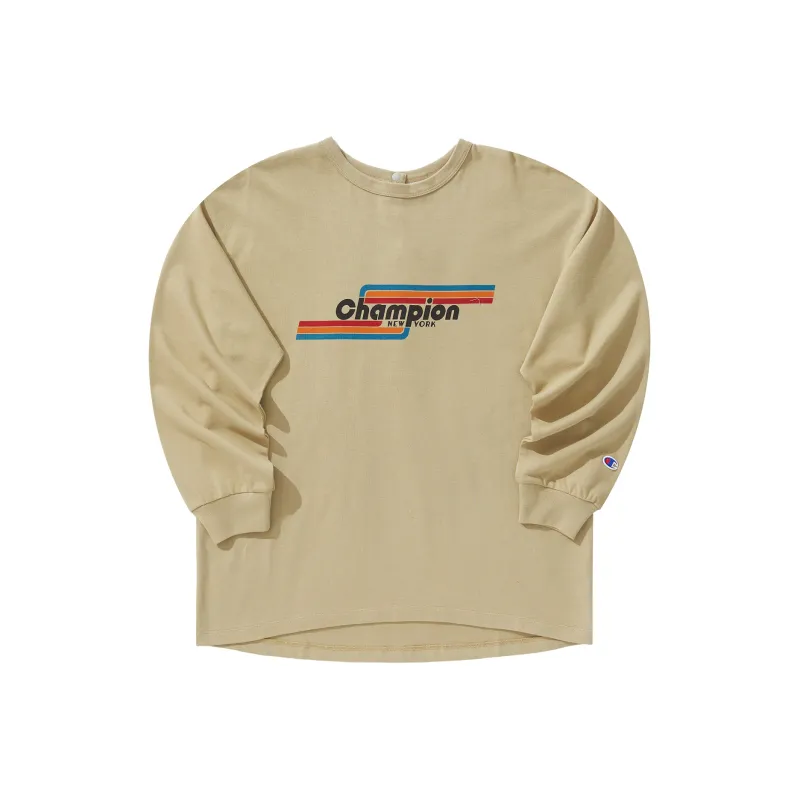 Champion Crew Neck Loose Fit Straight Long Sleeved T Shirt Japan Version Women's-0