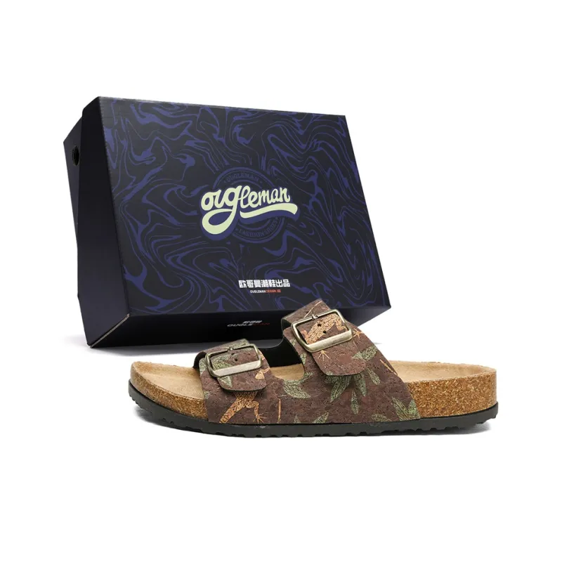 OUGLEMEN Cork Sole Quiet Abrasion Resistant Slide Slippers Women's-20