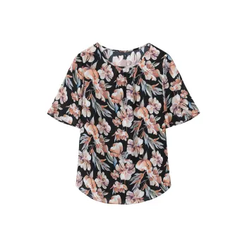 H-YXIANG T-Shirt Women's Black Background Watercolor Floral