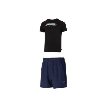 PUMA Casual Sportswear Men Set Black Top+Tweed Blue Shorts