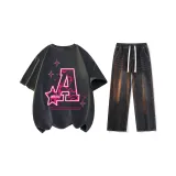 Set (Dark Gray Short-Sleeved Shirt+Black Jeans)