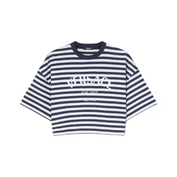 VERSACE L'Ancora Crop T Shirt 'White/Navy/Multicolor'
