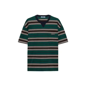 PRADA Logo Patch Striped Crewneck T Shirt