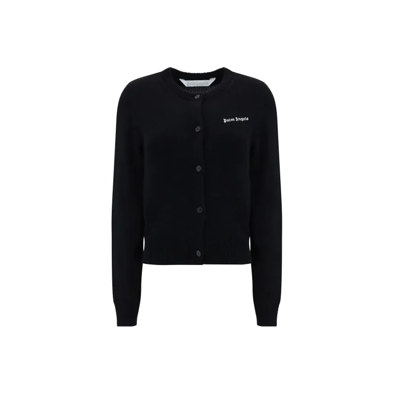 PALM ANGELS Classic Logo Fitted Cardigan Black/White-0