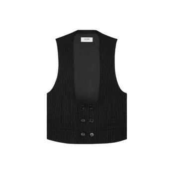 CELINE Double breasted Vest In Striped Wool Flannel