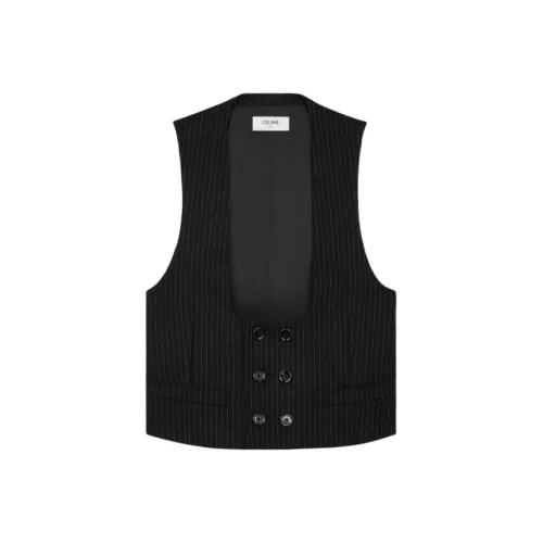CELINE Double breasted Vest In Striped Wool Flannel