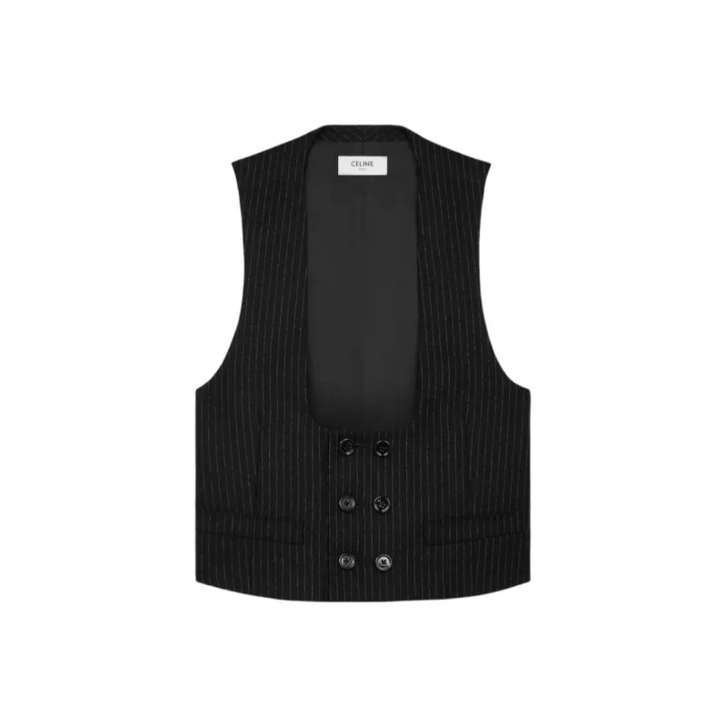 CELINE Double breasted Vest In Striped Wool Flannel-0
