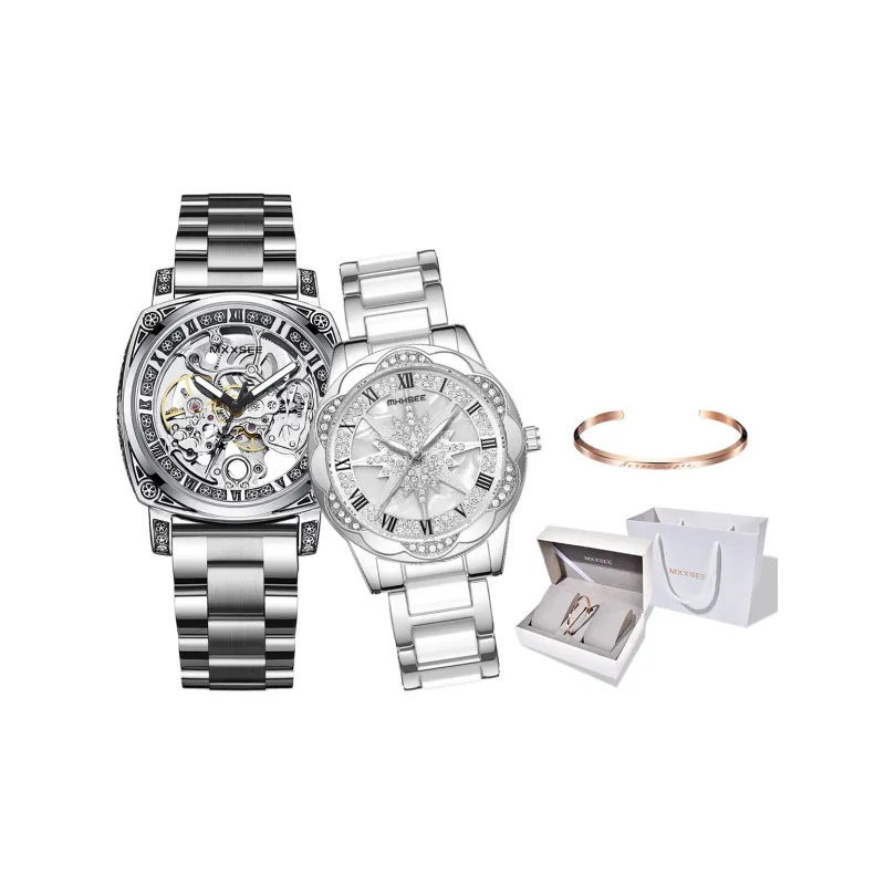 MXXSEE Automatic Mechanical Movement Stainless Steel Watchband Watch Unisex Cut Out Dial-7