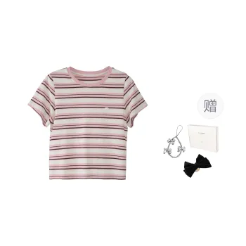 Fstudio Korean Style Petite Crew Neck Comfortable Casual Short Sleeved T Shirts Women's Pink