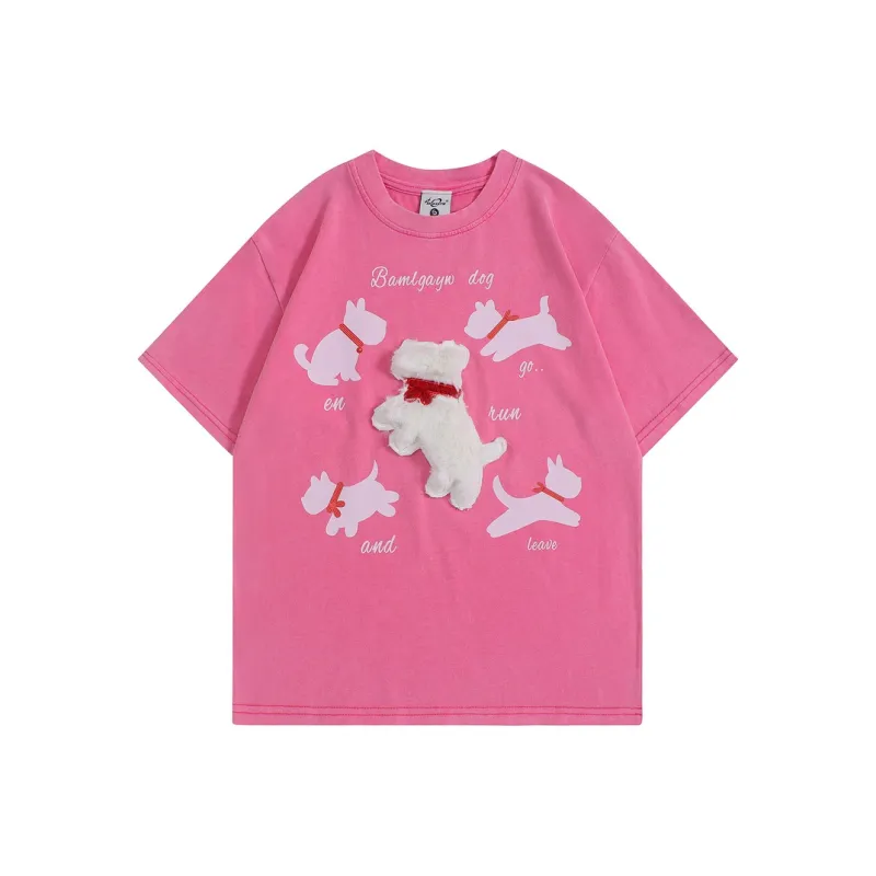 YUZHAOLIN Sweet And Cute Plush 3D Effect Short Sleeved T Shirt Embroidery Unisex-0
