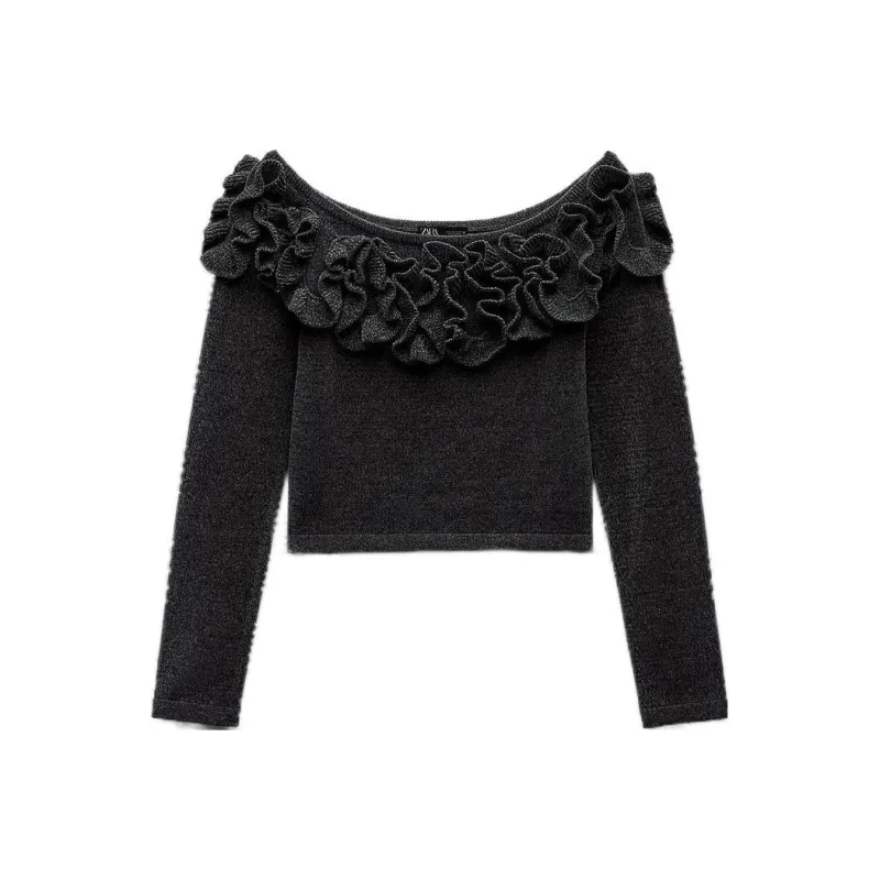 ZARA Crop Tops Women's Gray-0