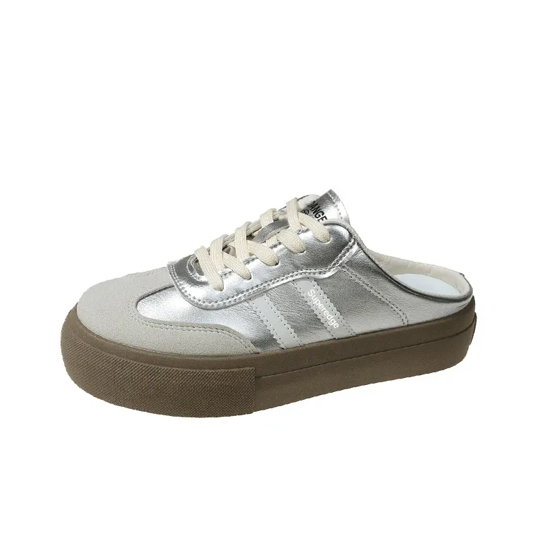SUPEREDGE Leather Patchwork Quiet Abrasion Resistant Closed Toe Slippers Women's-3