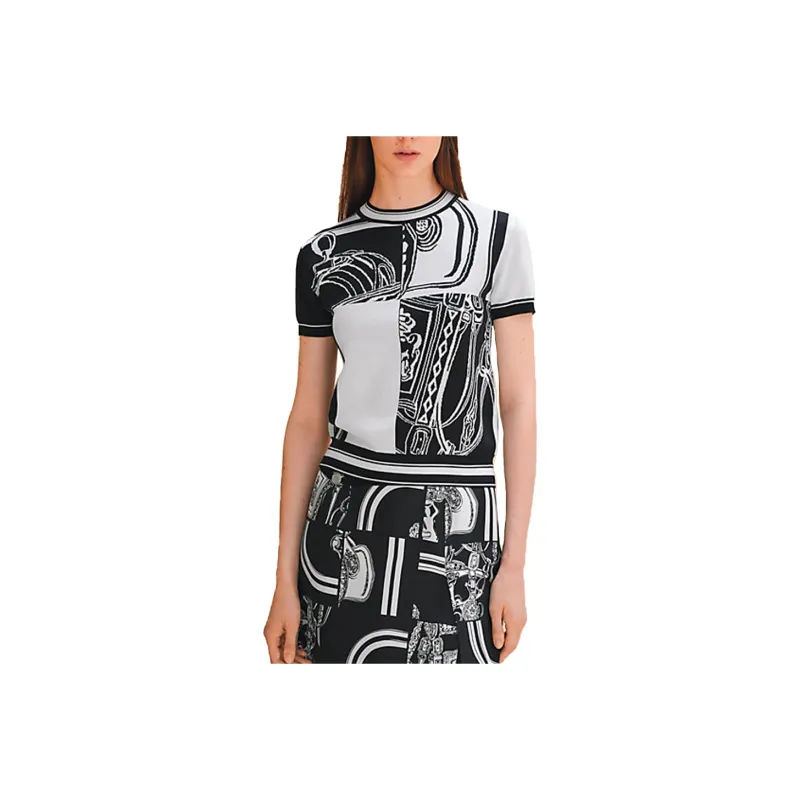 HERMES T Shirt Women's Black White-0
