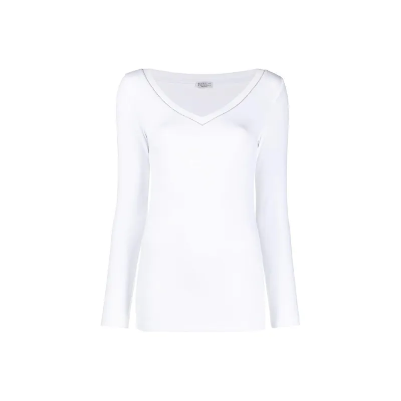 Brunello Cucinelli V Neck Bead Embellished Top-0