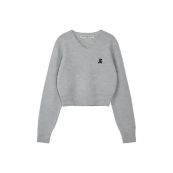 Rest&Recreation WOOL V NECK CROPPED KNIT Sweater Women's GREY/Gray