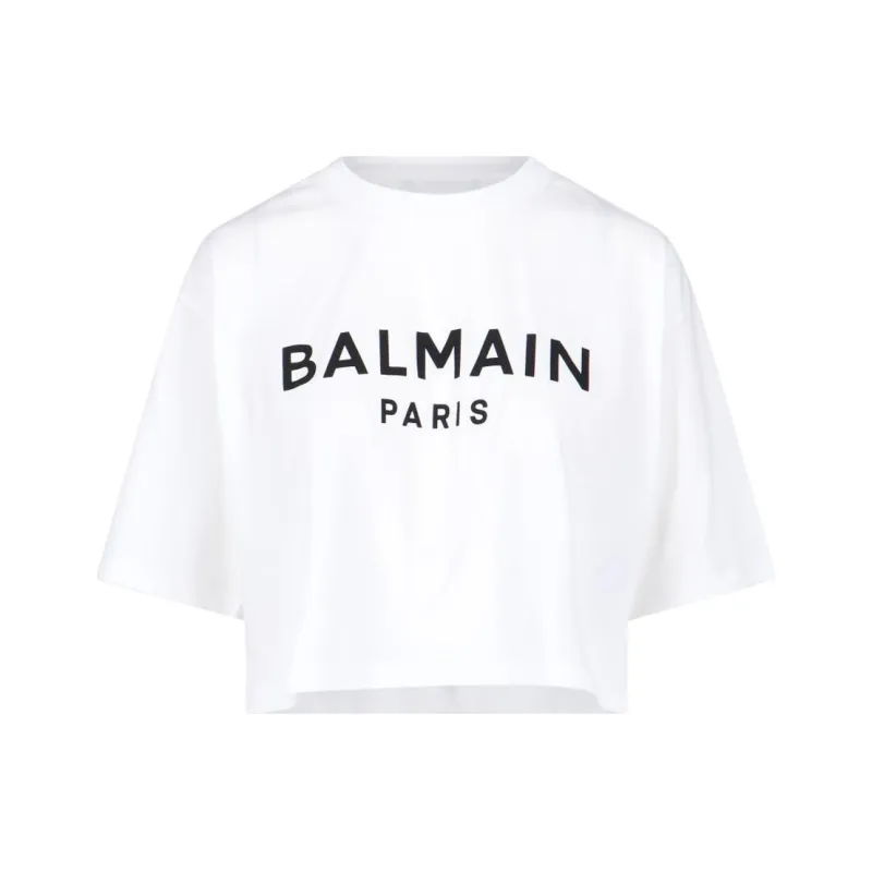 BALMAIN Logo Printed Cropped T Shirt-0