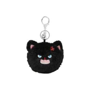 Narandu Plush With Resin Keychain Bag Accessory Unisex Black Fluffy Shocked Cat/White Fluffy Shocked Cat