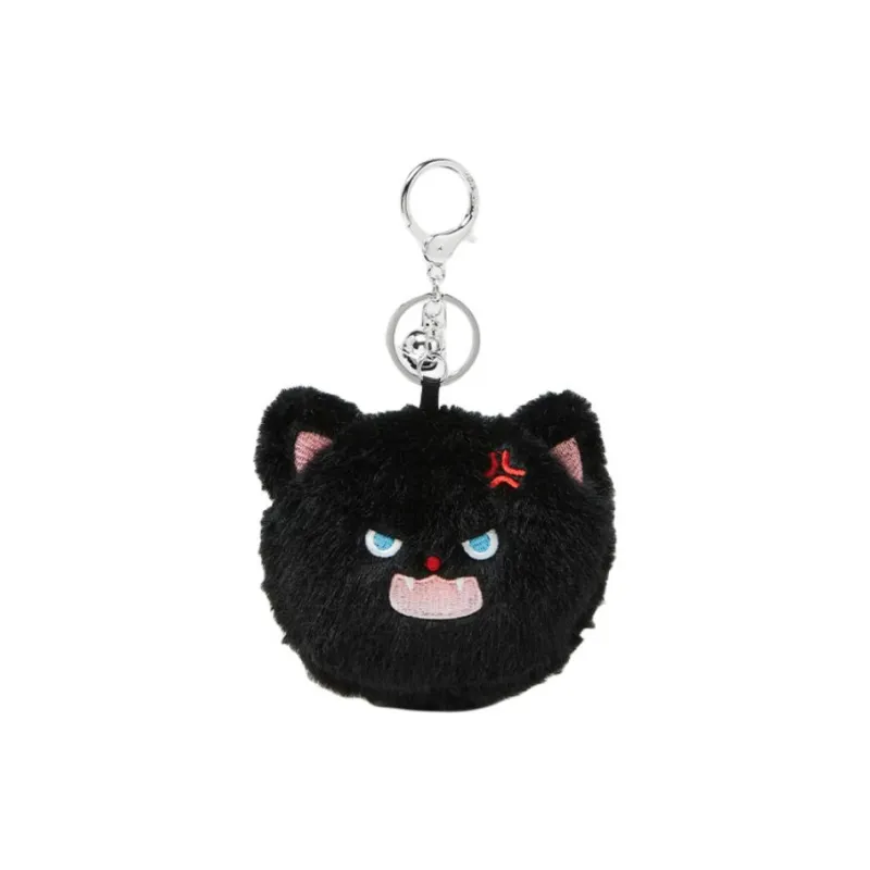 Narandu Plush With Resin Keychain Bag Accessory Unisex Black Fluffy Shocked Cat/White Fluffy Shocked Cat-0