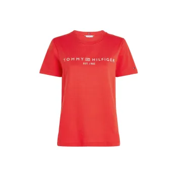 Tommy Hilfiger Signature Crew Neck Logo T Shirt Women's Red