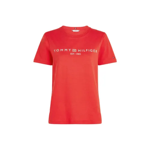 Tommy Hilfiger Signature Crew Neck Logo T Shirt Women's Red
