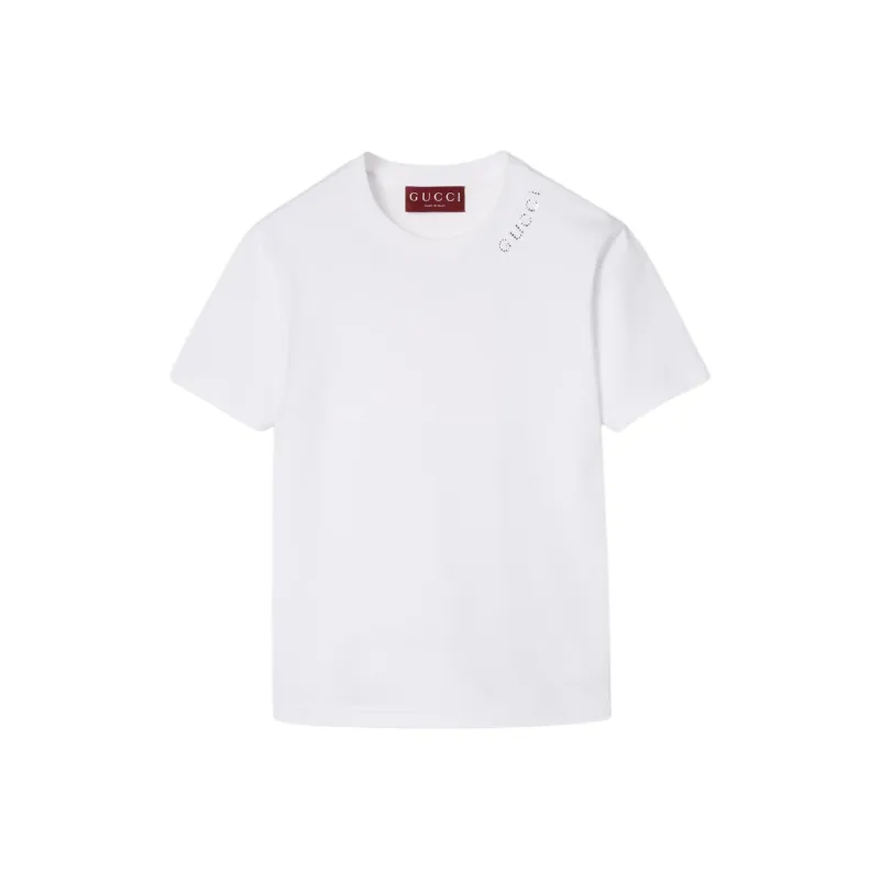 GUCCI Crystal logo Cotton T shirt-0