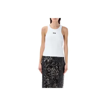 MSGM Logo Embroidered Sleeveless Ribbed Tank Top