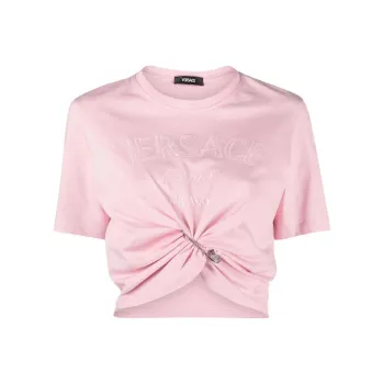 VERSACE Milano Stamp Crop T Shirt 'Pale Pink'