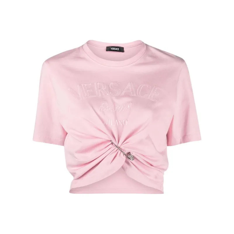 VERSACE Milano Stamp Crop T Shirt 'Pale Pink'-0