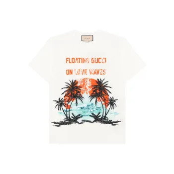GUCCI Sequinned Slogan Print T Shirt White