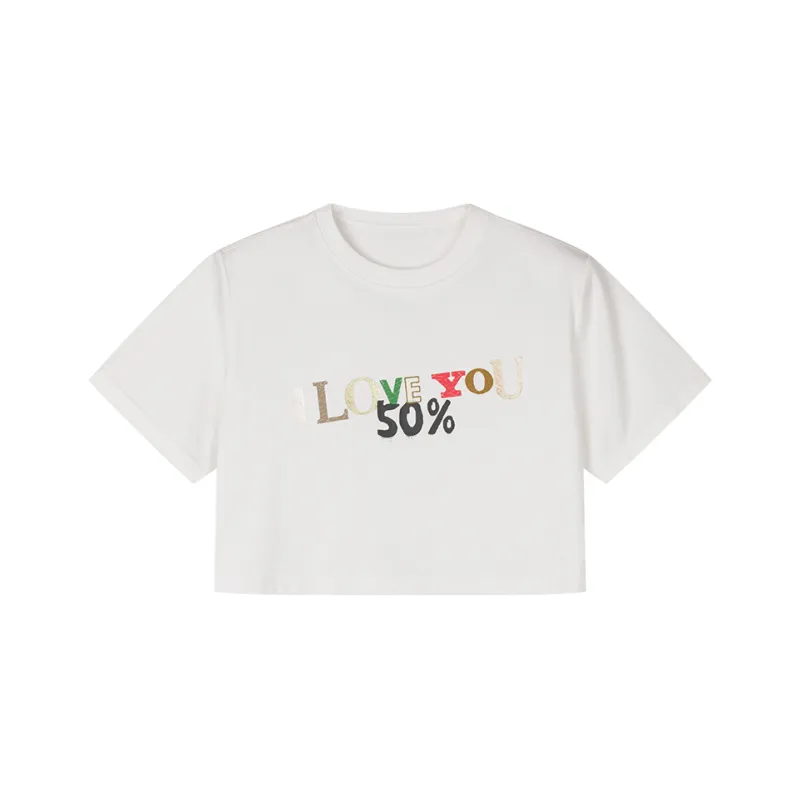 UOOYAA LOVE 50% Capsule Series Crop Tops Women's White-0