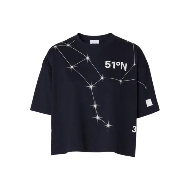 Burberry Cropped Constellation Print T shirt Navy-0