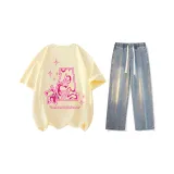 Set (Apricot Short-Sleeved+Vintage Blue Jeans)