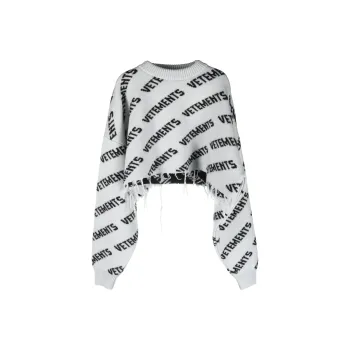 Vetements Monogram Cropped Knitted Sweater 'Grey/Black'
